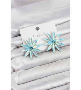 Buz Mavisi Kristal Taşlı Lotus Model Kadın Küpe