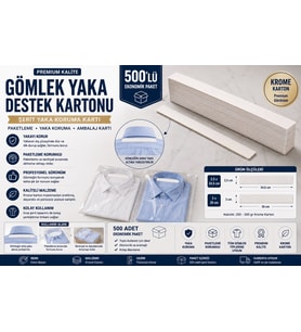 Premium Önü Beyaz Arkası Gri Gömlek Yaka Destek Kartonu 2,5x34,5 cm 500'lü Gömlek Paketleme, Yaka Koruma ve Ambalaj Kartı