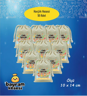 Bayram Harçlık Kesesi 10'lu – Baskılı Ham Bez Bayram Kesesi, Çocuklar İçin Bayram Hediyesi Model-9
