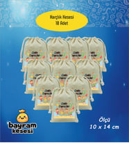Bayram Harçlık Kesesi 10'lu – Baskılı Ham Bez Bayram Kesesi, Çocuklar İçin Bayram Hediyesi Model-9