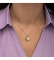 Opal Beyaz Taşlı Ay Ve Güneş Kolye-925 Ayar Gümüş