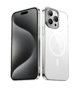 Vendas iPhone 15 Pro Max Uyumlu Sararma Yapmayan Hassas Buton Tasarımlı Wireless Şarj Özellikli Glass Kapak (Gümüş)