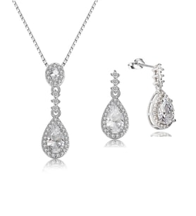 Zirkon Taşlı Işıltılı Damla Diamond Model Kadın Gümüş Kolye Küpe Seti