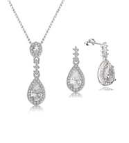 Zirkon Taşlı Işıltılı Damla Diamond Model Kadın Gümüş Kolye Küpe Seti