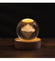 Işıklı Ahşap Kaideli YağmurBulutu Cam Küre 8cm*6cm