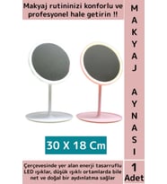 Premium Profesyonel Ev Kuaför Kullanım Hediyelik Şık Yuvarlak Led Işıklı Makyaj Aynası 30 X 18 Cm