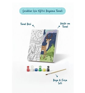Sevimli Geyik Temalı Çocuk Boyama Tuvali – Şövalesiz Eğitici Boyama Seti 20x20 cm