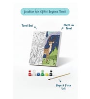 Sevimli Geyik Temalı Çocuk Boyama Tuvali – Şövalesiz Eğitici Boyama Seti 20x20 cm