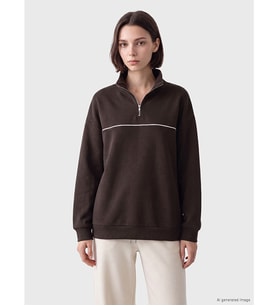 LCW Modest Kahverengi Soft Touch Oversize Kadın Sweatshirt Tunik