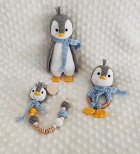 Penguen Yeni Doğan Takımı Amigurumi Organik Oyuncak