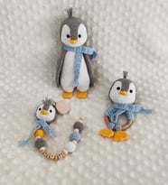 Penguen Yeni Doğan Takımı Amigurumi Organik Oyuncak