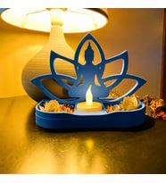 3D Baskı Lotus Buda Mumluk - Dekoratif Tealight Mumluk-Mavi