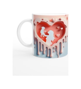 Kalpli Çerçevede Yüz Yüze Bakan Anne Çocuk Kupa Bardak Renkli