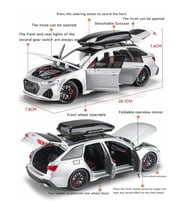 1:24 Audi Rs6 Sesli Işıklı Kapıları Kaputu Bagajı Açılabilen 14 Cm Metal Model Araba Gümüş Renk