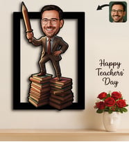 BK Gift Kişiye Özel Erkek Öğretmen Karikatürlü 3D Ahşap Tablo -22, Öğretmene Hediye, Öğretmenler Günü Hediyesi