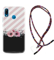Huawei P20 Lite Mate 10 20 Lite Pro P40 Lite KılıfBoyun Asklı Rasta Silikon Strip Pink Flowers 1396