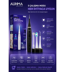 Ultrasonic Şarjlı Elektrikli Akıllı Diş Temizleme Cihazı Beyazlatıcı 5 Mod 3+1 Başlık, Ipx8 Su Geçirmez Siyah
