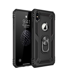 Uyumlu Model Apple iPhone XS Max 6.5 Kılıf Yüzüklü Zırh Tank Vega (Siyah)