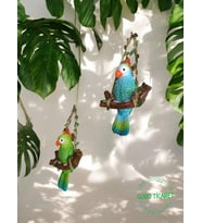 Goboticaret 2 Adet Dekoratif Sallanan Duvar ve Bahçe Süsü Kuş Biblo Farklı Renk Seçenekleri 13*9 cm (Yeşil-Mavı)