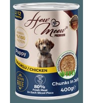 HOW MEOW 12 ADET JÖLELİ PARÇA ETLİ YAVRU KÖPEK YAŞ MAMASI TAVUK 400 GRAM