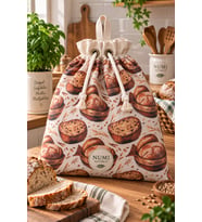 %100 Pamuk Kumaş Büzgülü Ekmek Saklama Torbası - 35*40 cm