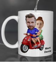 Kişiye Özel Fotoğraflı Karikatür Motorcu Çift 1Tasarımlı Kupa Bardak