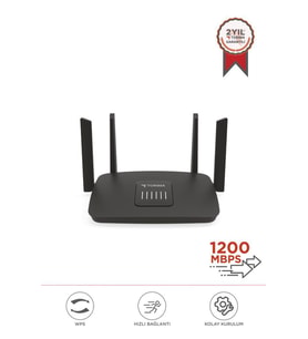 Torima AC06 Siyah Çift Bant Kablosuz WiFi Router 1200Mbps – 2.4GHz & 5GHz  4 Antenli