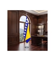 Bosna Hersek Direkli - Altın Saçaklı Saten Makam Bayrağı Seti (Krom Direk)