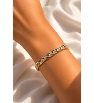 CM Geometrik Model Zirkon Taşlı VIP Seri Gold Renk Pirinç Kadın Bileklik