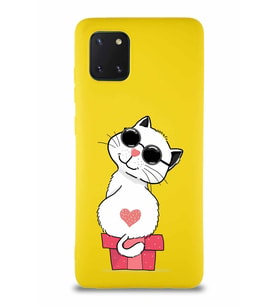 Samsung Galaxy A81 Soft Premier Kapak Coolcat Tasarımlı Silikon Kılıf - Sarı (Şeffaf)