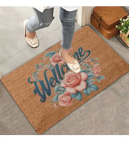 Valerine Life Sarmaşık Pembe Güller Welcome Kapı Önü Paspası 45x70cm (KAHVE)