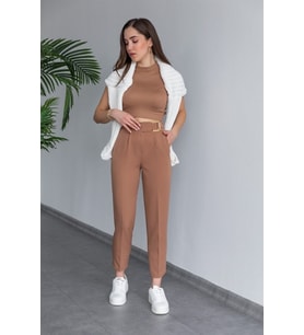 Kadın Camel Tokalı Ofis Pantolon Qns038