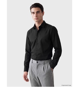 LCW BUSINESS Siyah Slim Fit Gabardin Erkek Gömlek