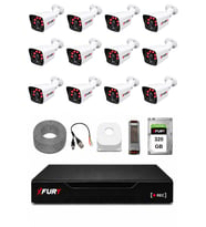 FURY 12 Kameralı Güvenlik Kamera Seti 2MP 1080P Full HD 6 Atom LED Gece Görüşlü 320GB HDD 5525