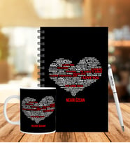Sevgiliye Özel Farklı Dillerde Seni Seviyorum Yazılı Ahşap Defter Kalem & Kupa Hediye Seti