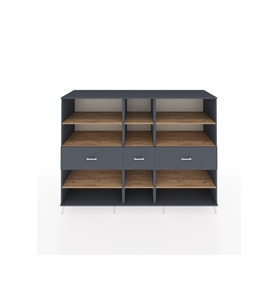 Kronos Dolap 9 Raflı 3 Çekmeceli  220x59x163 Antrasit-Çam/Antrasit
