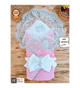 Kışlık Bebek Dış Kundak Battaniyesi Dantelli Pembe Bebek Kundağı Unisex Hastane Çıkışı Mevlütlük