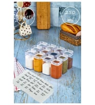Etiketli 12'li Akrilik Baharatlık Kavanoz 250 Ml Saklama Kabı