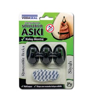 VodaSeal İz Bırakmadan Sökülebilir Askı - 3 Adet - Siyah