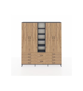 Arges Gardrop 9 Raflı 10 Çekmeceli 2 Askılı 220x30x243 Antrasit-Çam