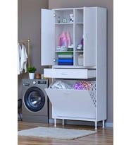 Eliusta Wall Beyaz Banyo Dolabı 70 cm İki Göz Bölmeli Sepet 70x171x32,5 cm 4 Raflı Mutfak/Banyo Dolabı