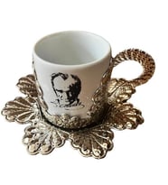 Türk Kahvesi Fincan Takımı 6 Kişilik Fincan Metal Döküm Baskılı Hediyelik Gümüş Renk Atatürk