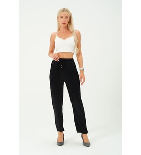 kadın yüksek bel parlak saten pantalon