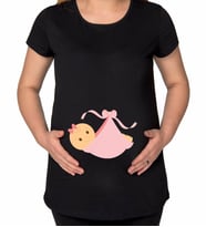 BK Gift Kız Bebek Tasarımlı Siyah Hamile Tişört-3