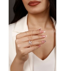 Zirkon Taşlı Rose Kaplama K Harfi 925 Ayar Gümüş