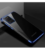 Galaxy S20 Ultra Köşeleri Renkli Kamera Korumalı Şeffaf Kılıf (Mavi)