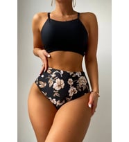 Angelsin Yüksek Bel Baskılı Bikini Altı (Siyah)