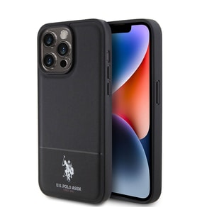 Apple iPhone 15 Pro Max Uyumlu Kılıf U.S. Polo Assn. Orjinal Lisanslı Suni Deri Arka Yüzey Baskı Logolu Örgü Desenli Kapak (Siyah)