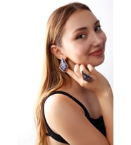 Matya Altın Renk Lak Kaplama Ayarlanabilir Mor Taşlı Çivili Model EL İşçiliği Küpe&Yüzük Set