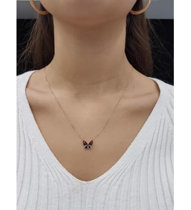 Kelebek Lazer Mineli Minimal Kolye (Karışık)